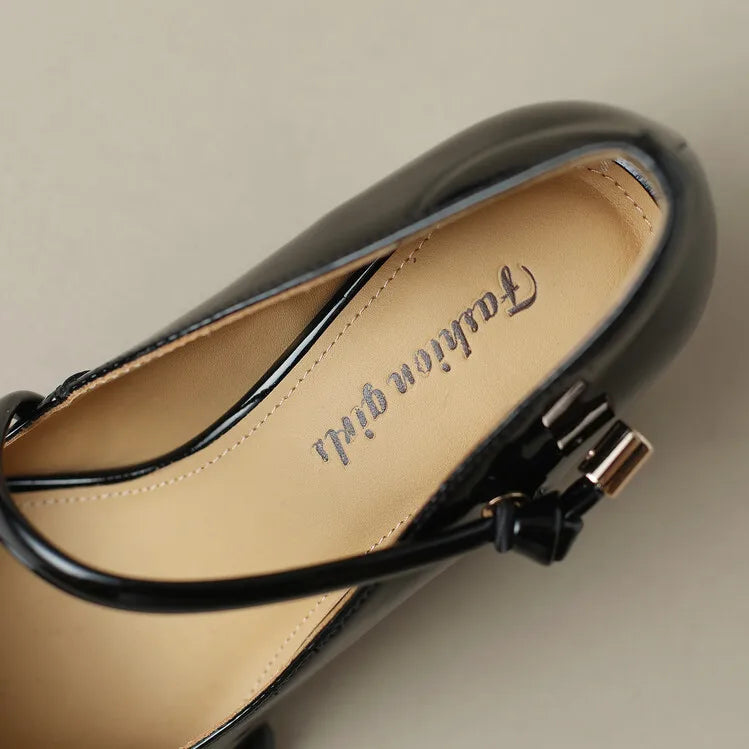 Mary Janes Shoes Vintage Pumps Patent Leather Shoes High Heels Black Shallow Boat Shoe Zapatos Mujer