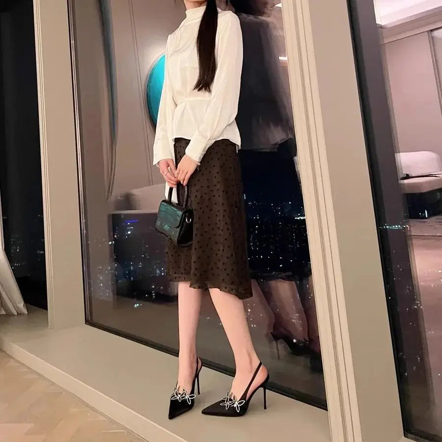 and pointed rhinestone mesh butterfly sandals thin high heel banquet dress small size crystal shoes