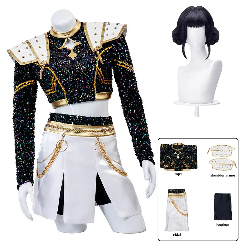 Zoey Cosplay Costume Wig Shoes Black Coat Singing Suit Song-Promotion Costume Halloween Party Role Playing Outfit