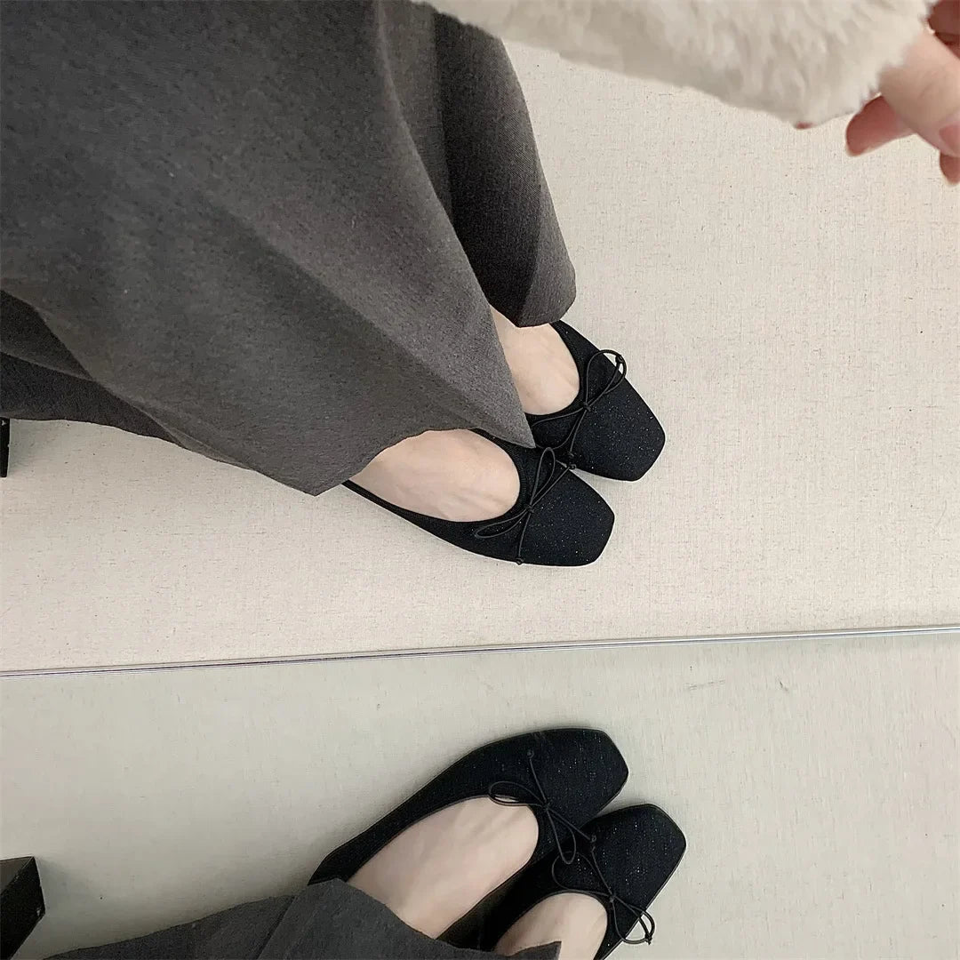 Increas Height Shoes Square Toe Casual Sneakers Clogs Platform All-Match Dress Flats Slip-on M
