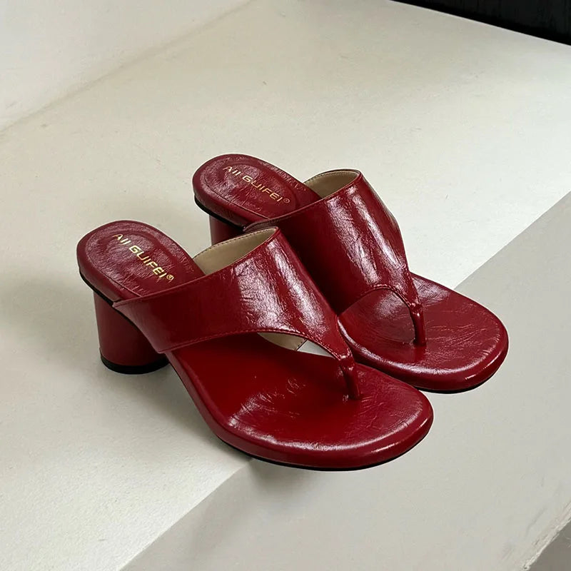 Red Footwear Round Heels Slippers Flip flops Elegant Heeled Sandals Slides