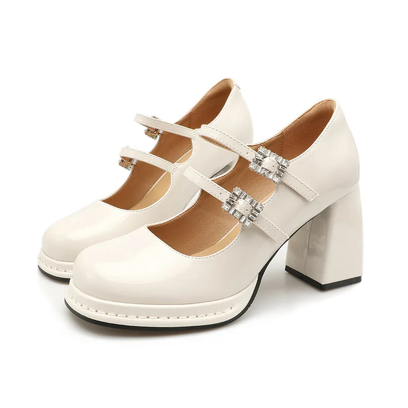 Shallow Mouth High Heel Leather Shoes Slip On Mary Jane Chunky Sandals Increasing Height Clogs