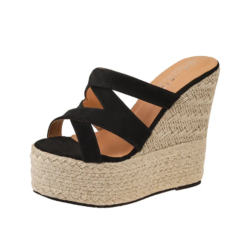 Size 32-39 Open Toe Sandals High Heel Wedge Platform Beach Sandals Shoes