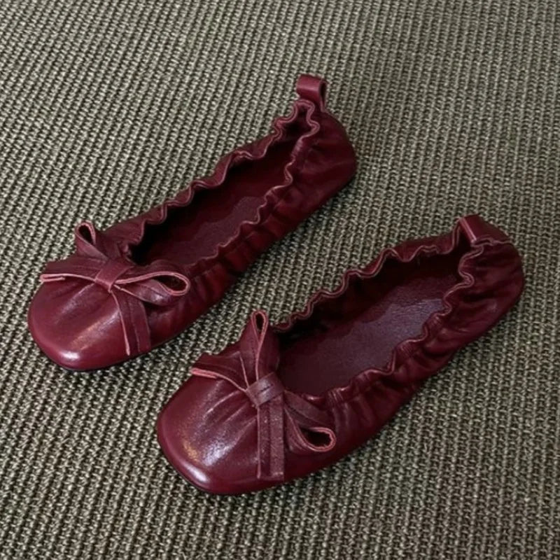 Mary Janes Shoes Ballet Versatile Bow Single Shoes Elegant Daily Dress Flat Shoes Zapatos De Mujer