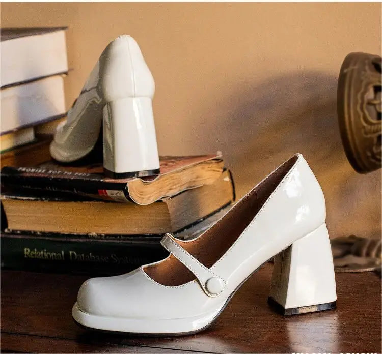 Shoes Retro Square Toe Hollow Out Waterproof Platform Shoes