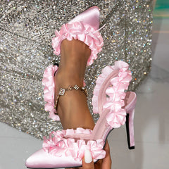 Street Style Butterfly-Knot Pointed Toe Sandals Stiletto High Heels Banquet Prom Mule Shoes