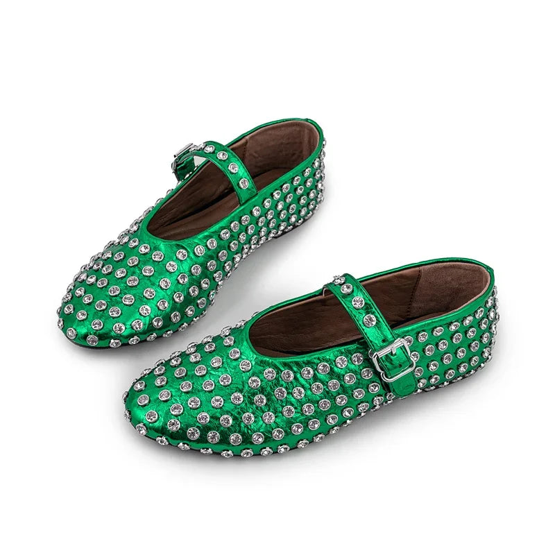 Casual Comfort Flat Mary Jane Single Shoes European and American Rivet Buckle Shoes Dance Shoes