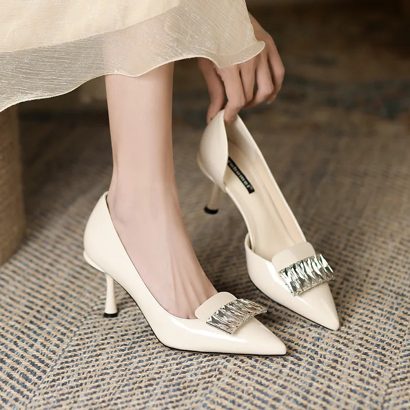 Sandal Slip-on Loafers Shoes Strappy Heels Shallow Mouth Girls Pointed Elastic Band Stiletto Fashi