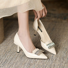 Sandal Slip-on Loafers Shoes Strappy Heels Shallow Mouth Girls Pointed Elastic Band Stiletto Fashi