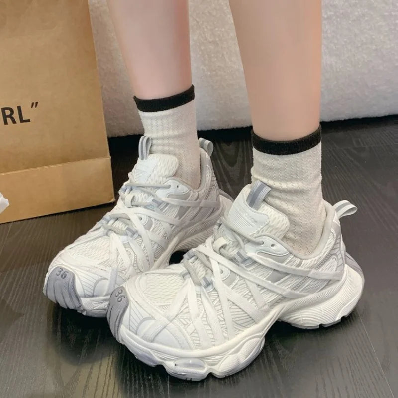 Platform Soled Lace Up Sneakers Comfortable Soft Sports Shoes Outdoor Casual Couple Running Shoes