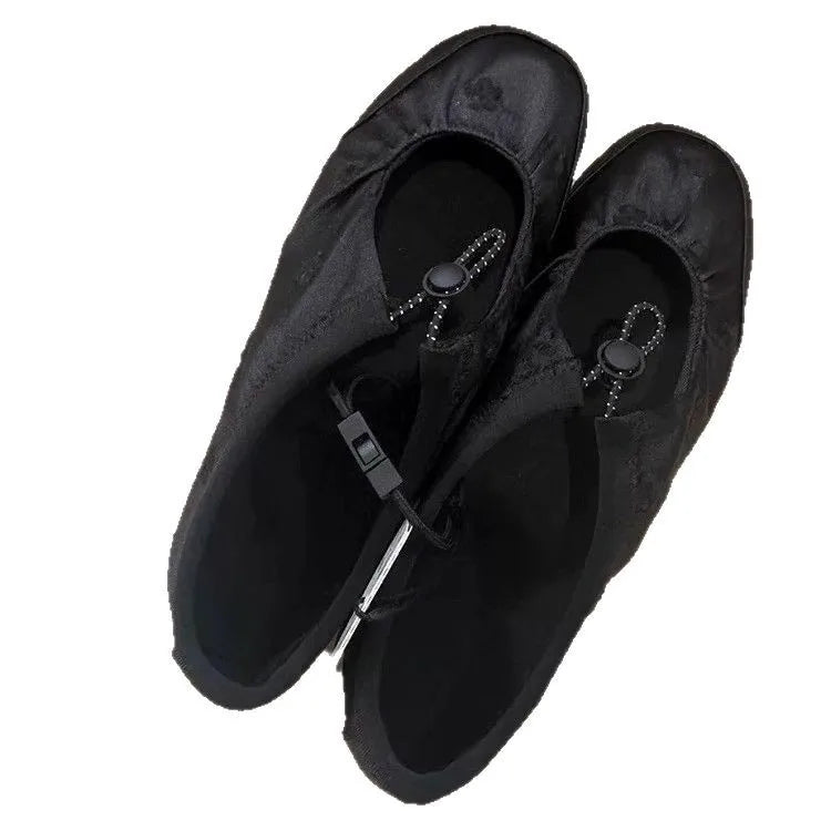 Satin Elastic Band Mary Jane Shoes Genuine Leather Shallow Mouth Flat Shoes Casual Outdoor Comfortable Ballet Shoes