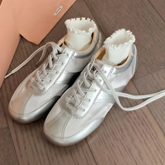 Casual Shoes Lace Up Round Toe Low Heels Sneakers Outside Comfy Flat Sneakers Mujer