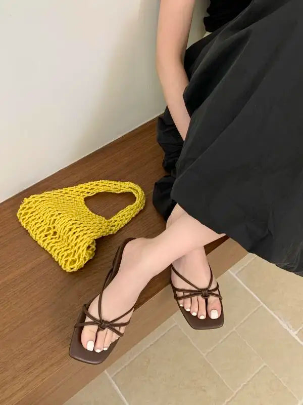Rubber Flip Flops Leopard Shoes Clogs Woman Cross-Tied Slippers Square Toe Slides Hawaiian Beach Soft Block l