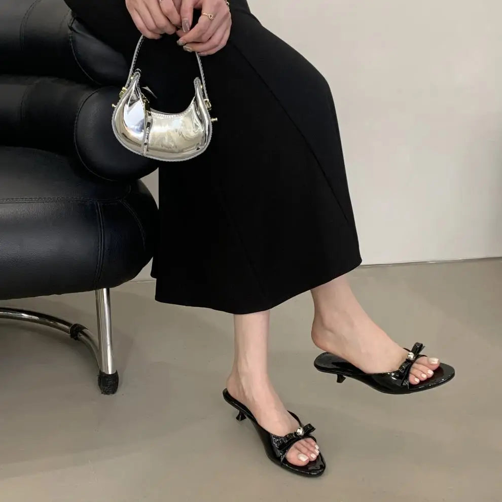 String Bead High-Heeled Shoes Ladys Slippers Outdoor Slides Pantofle Butterfly-Knot Low Rubber Flip Flops Hawaiian PU