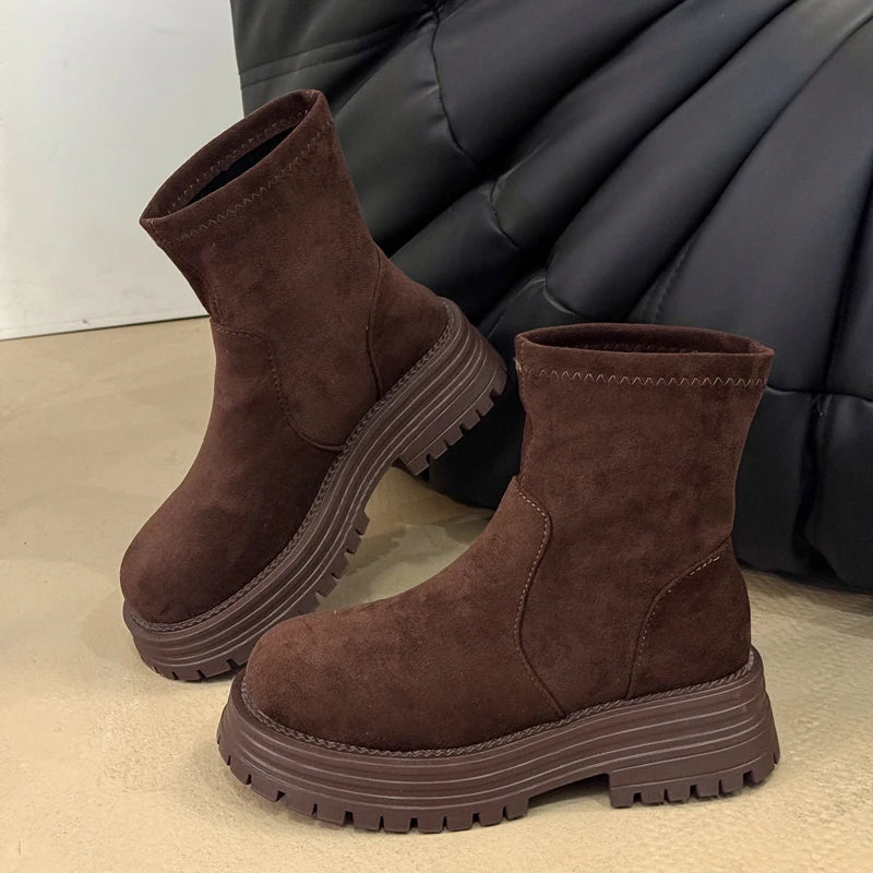 Chelsea Ankle Boots Suede Snow Short Botas Platform Mid Heels Shoes Brand Casual Sport Boots