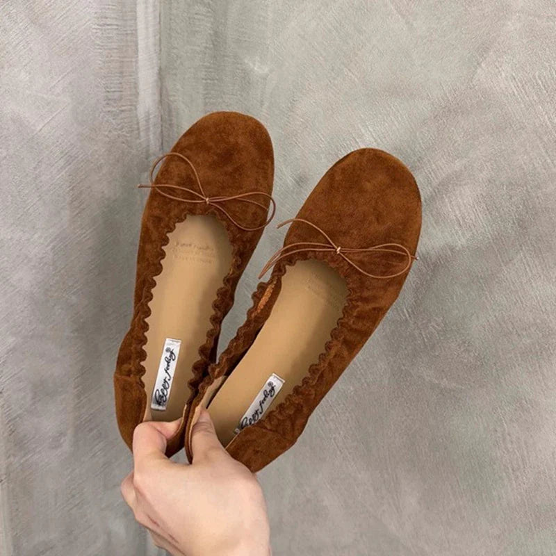 Brand Flat Shoes Round Toe Pleated Shallow Slip On Boat Shoes Soft Flat Heel Single Shoes