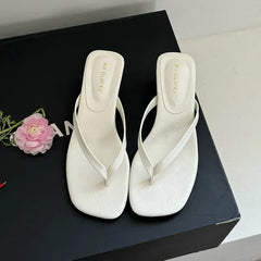 Square Toe 4CM Heels Slippers Slides Sandals Casual Flip flops Thin Heel Slippers