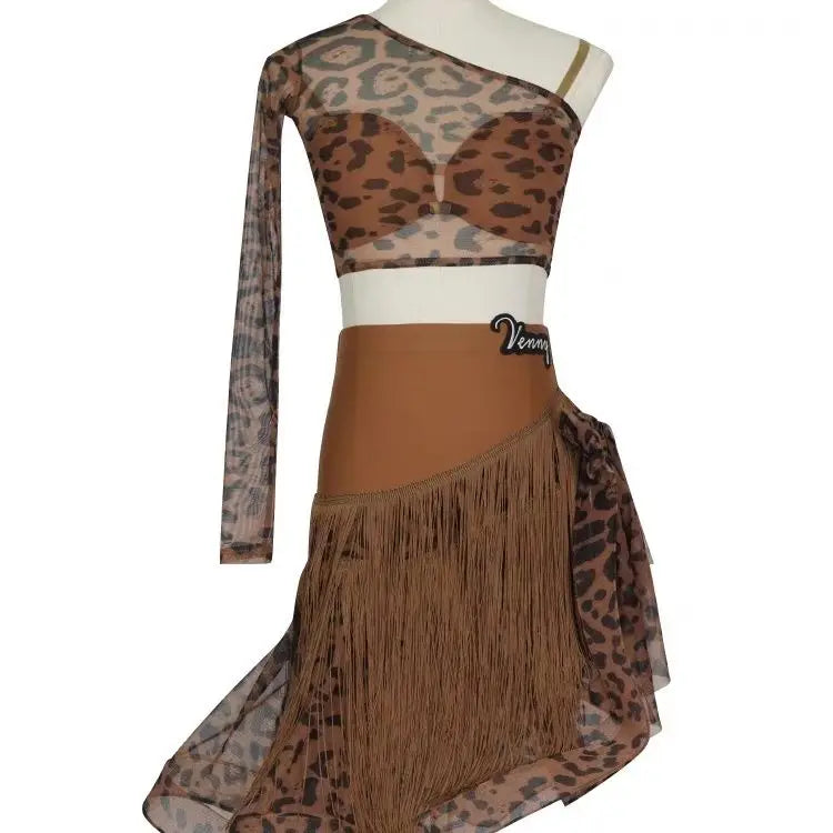 Bodycon Dress Leopard Latin Dance Shoes Dress Woman Latin Dance Dress Dance Sports Costume Girl Kid's