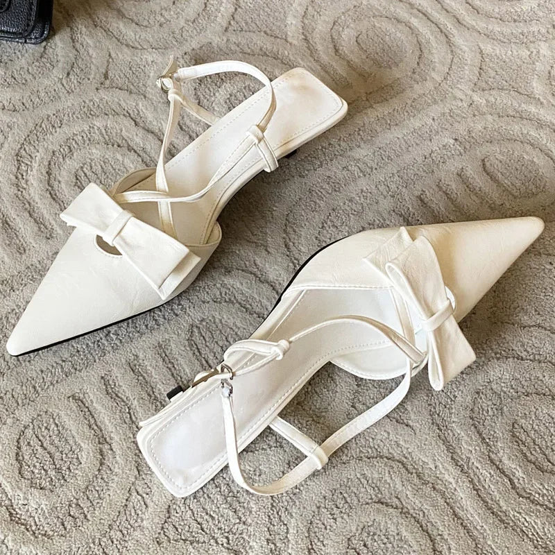 Butterfly-knot Buckle Strap Pumps Woman Elegant Pointed Toe Thin Low Heels