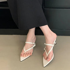 Pointed Buckle Wedge Flip Flops Beach Dress Brand Mule Shoes Slippers