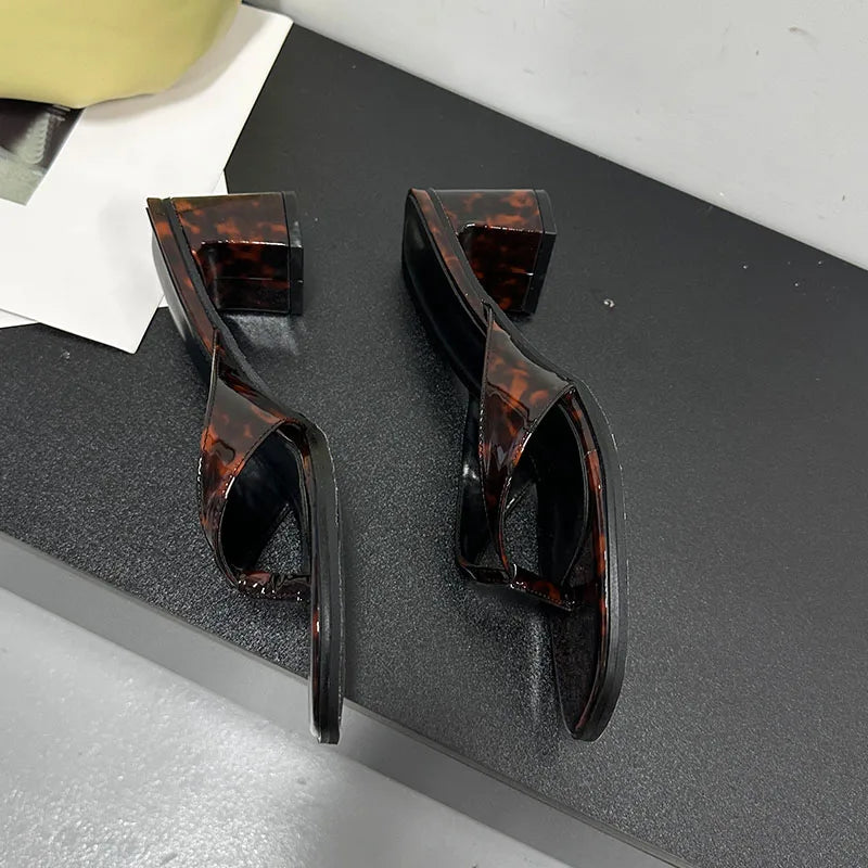 Heeled Slippers Shallow Square Heels Slippers Slides Flip flops Sandals
