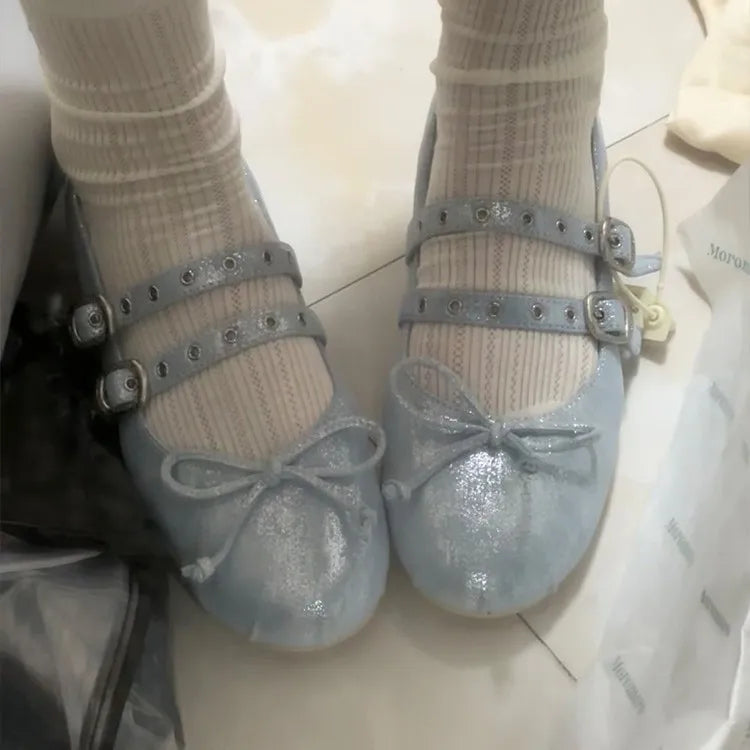 Genuine Leather Bow Mary Jane Shoes Shallow Ballet Style Shoes Outdoor Casual Comfortable Flat Shoes