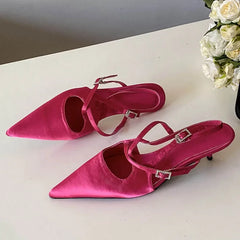 Elegant Narrow Band Buckle Strap Woman Pumps Pointed Toe Thin Low Heels Party Dress