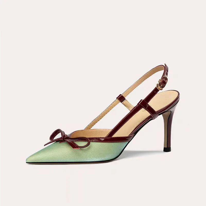 Satin Bow High Heels Pointed Toe Fine High Heel Sandals Muller Pumps Elegant Party