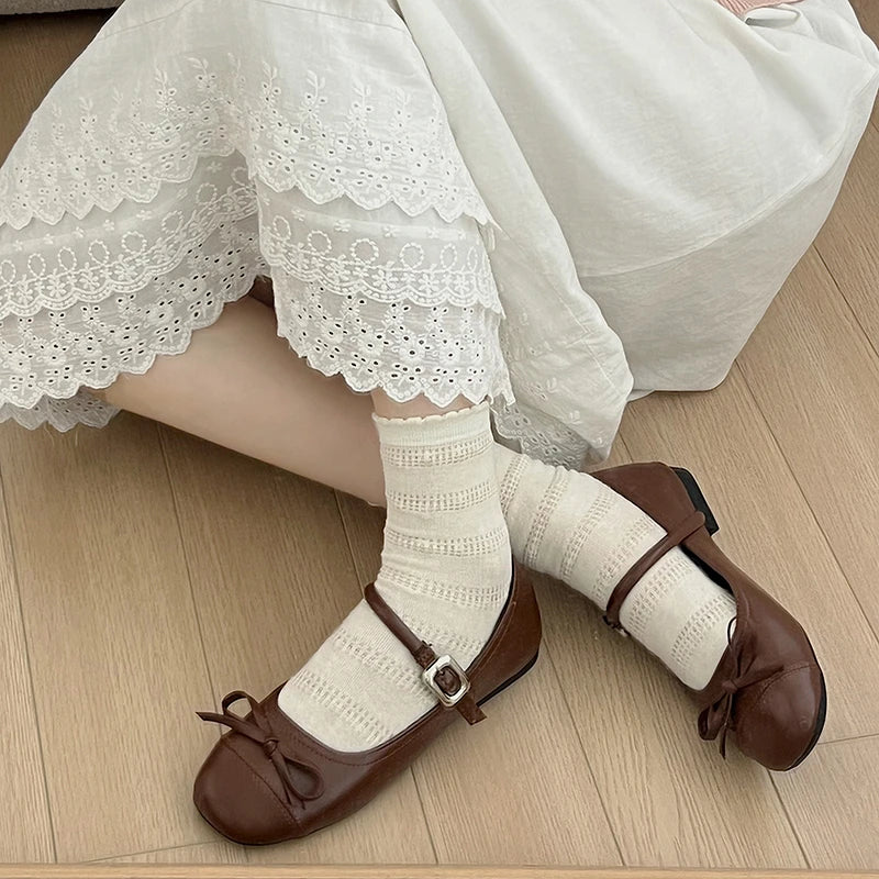 Mary Jane Shoes Square Toe Comfort Soft Sole Flats Comfort Ballerinas Shoes