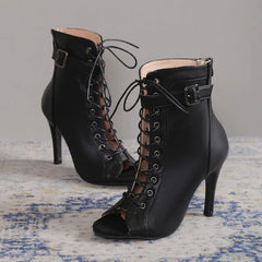 Thin High Heels Open Toe Zipper Dancing Shoes Ballroom Dance Short Boots Woman's Plus Size 43