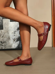 Slip On T-Strap Mary Jane Flats Comfy Round Toe Flat Shoes