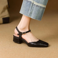 Vintage Square Toe Thick Heels 3.5cm Buckle Strap Breathable Small Size 31 32 33 Sweet Daily Shoes