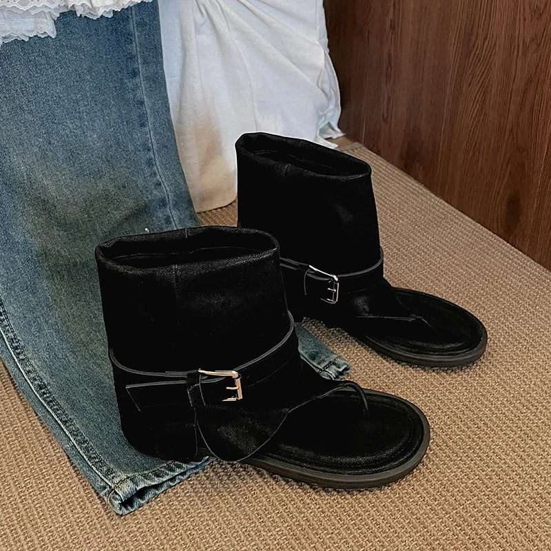 Retro Style Clip Toe Ankle Boots Shoes Causal Slip On Sandalias Booties