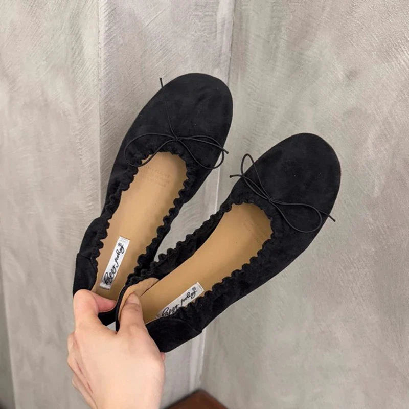 Brand Flat Shoes Round Toe Pleated Shallow Slip On Boat Shoes Soft Flat Heel Single Shoes