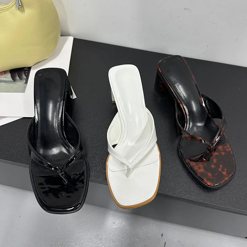 Heeled Slippers Shallow Square Heels Slippers Slides Flip flops Sandals
