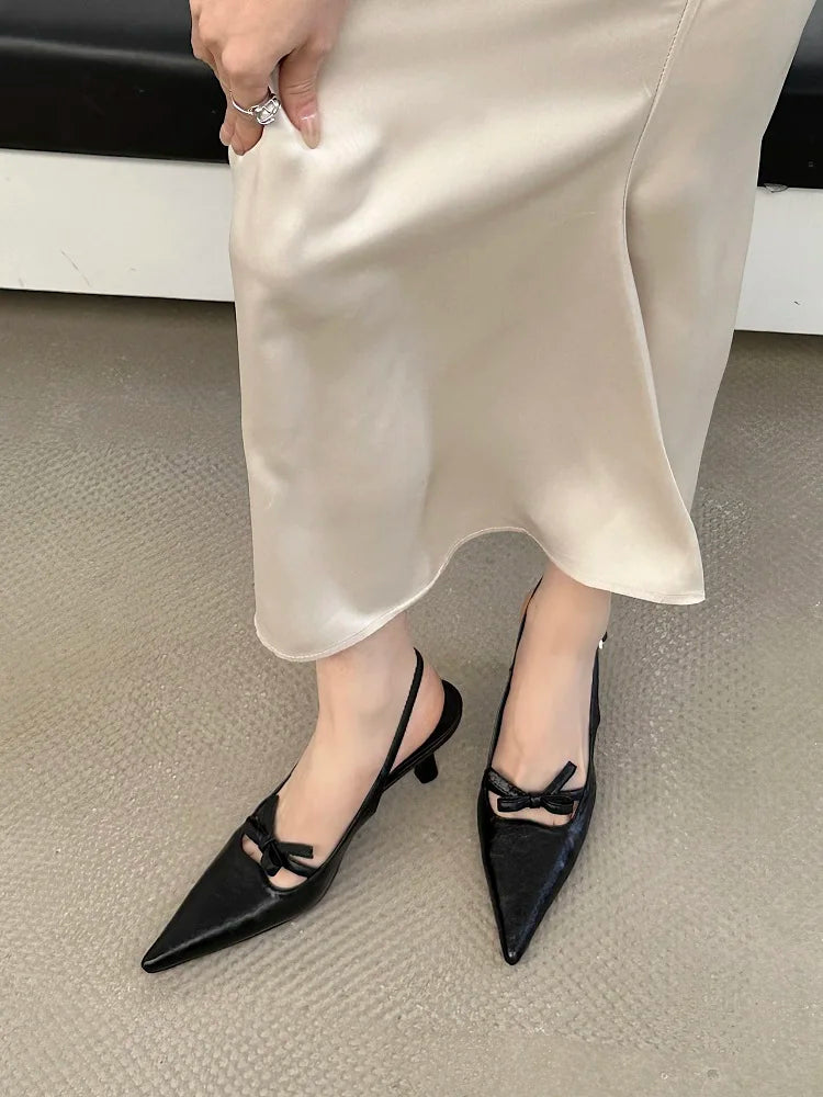 Elegant Butterfly-knot Thin Heels Slingbacks Shoes Buckle Strap Banquet Zapatos De Mujer