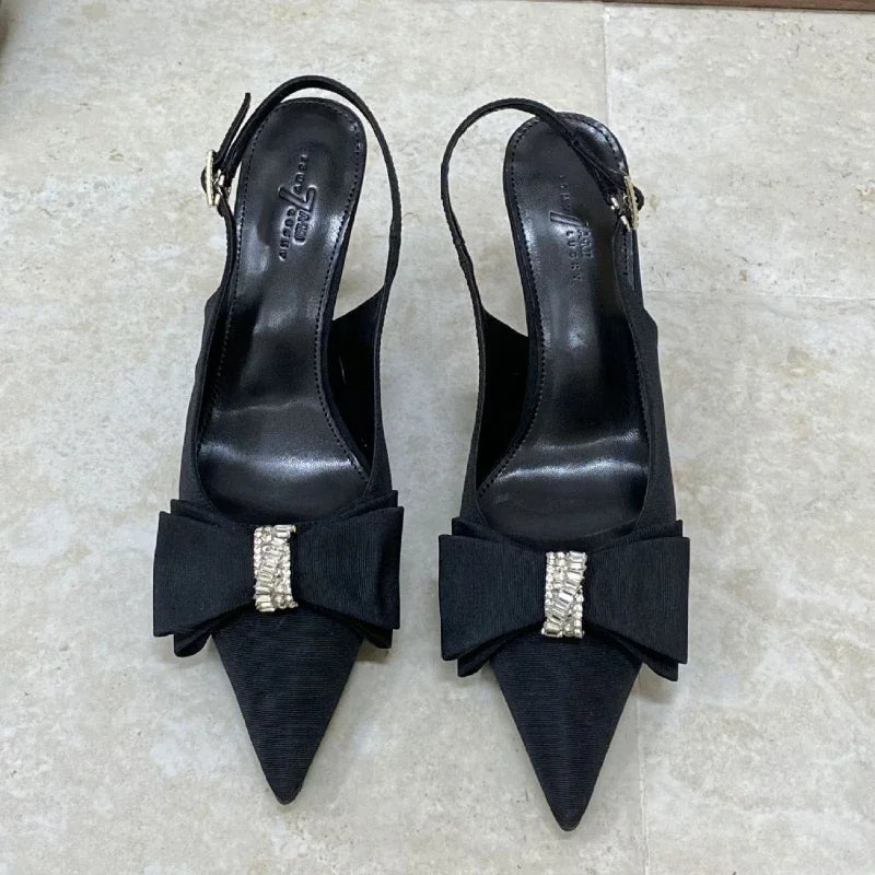 Leopard Thin High Heels Butterfly-knot Office Shoes Pointed Toe Sandals Sandalias De Mujer