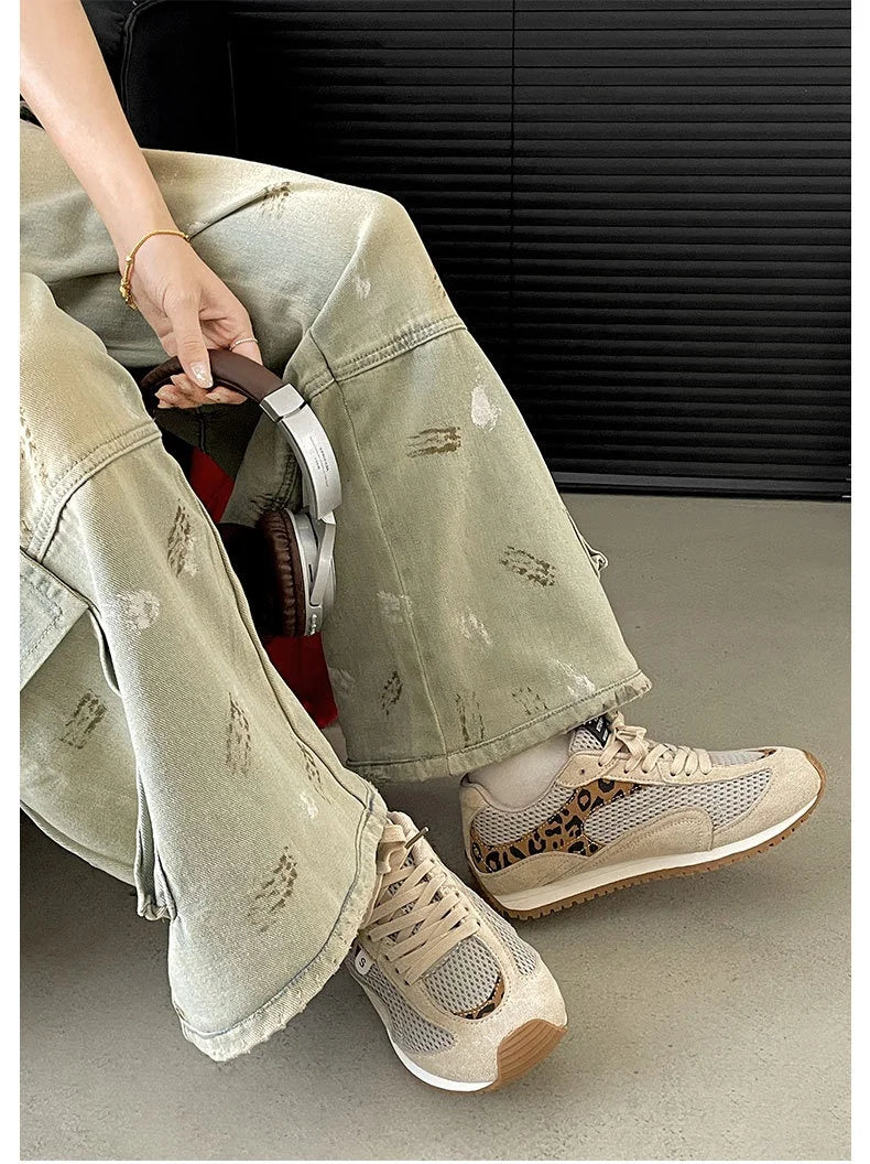 Running Shoes Mesh Breathable Casual Sneakers Lace Up Anti-Slip Retro Sports Shoes Versatile Low Top Sneakers