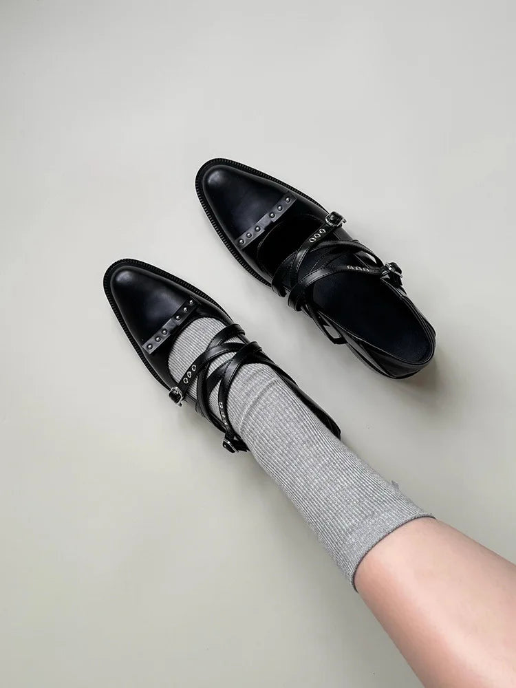 Roman Style Pointed Toe Shoes Mid Heels Rivet Single Shoes Elegant Versatile