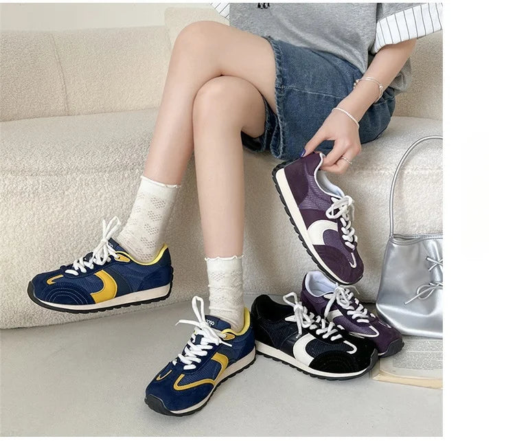 Forest System Round Toe Sneakers Trendy Mix Color Flat Shoes Retro Sports Shoes Casual Soft Sneakers