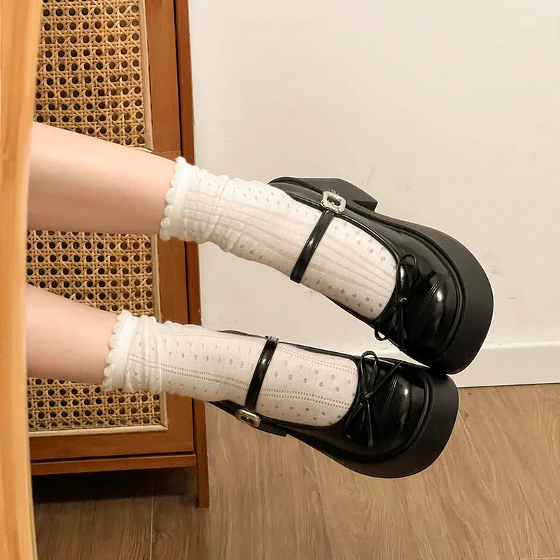 Platform Thick High Mary Jane Shoes Banquet Party Pumps Elegant Dress Leather Shoes