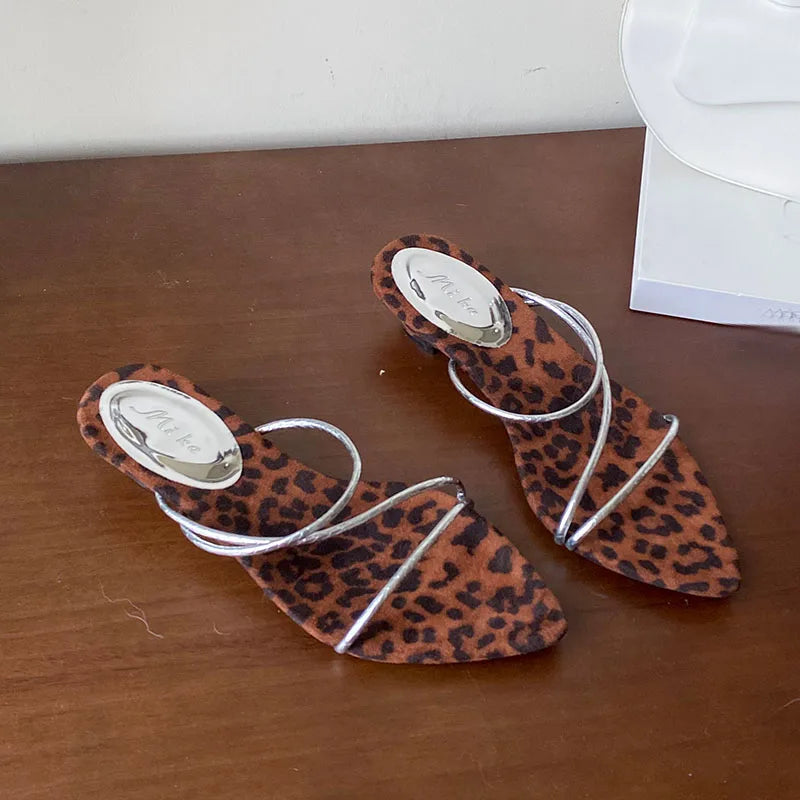 Pointed Toe Heeled Slippers Shoes Shallow Low Heel Sandals Shoes Slides