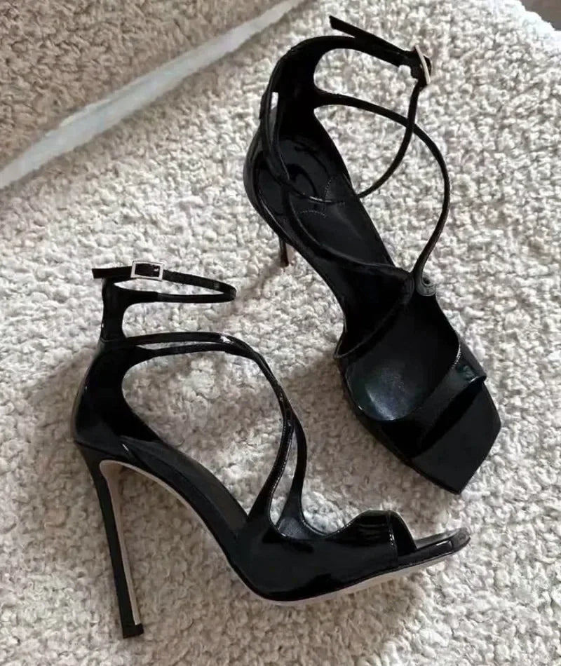 Silk Thin High Heels Brand Banquet Open Toe Cross-tied Elegant Sandals