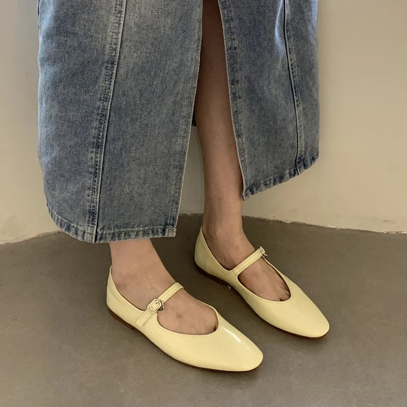 Flat mary janes shoes woman candy color soft leather ballet flats ankle strap comfy mocaasins