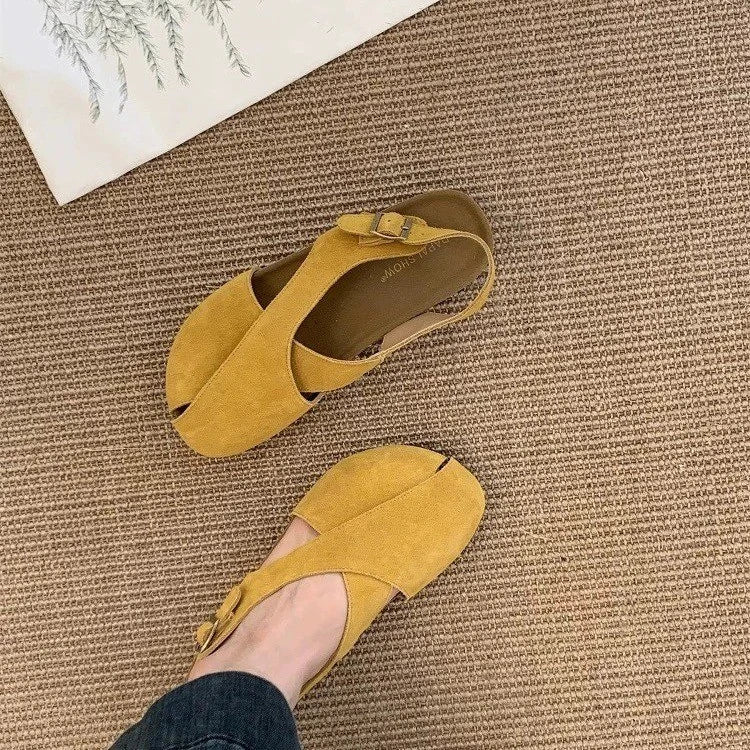 Flats Sandals Platform Shoes Suede Casual Buckle Slippers Brand Walking Slingback Sandalias Mujer