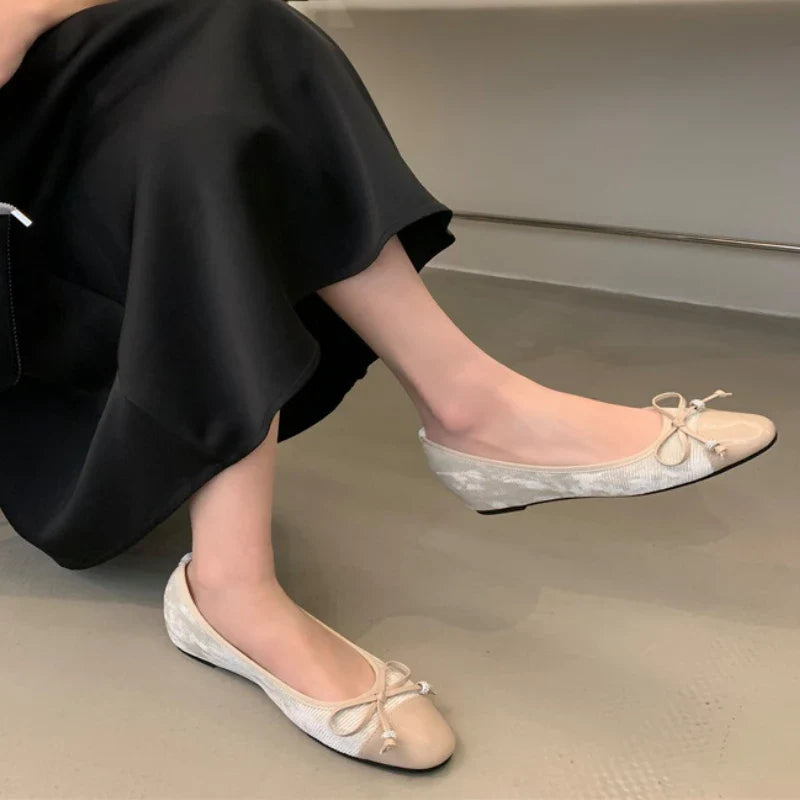 Comfortable Round Toe Flats Sweet Bow Brand Shoes Elegant Lace Shallow Ballet Shoes Zapatos Muje