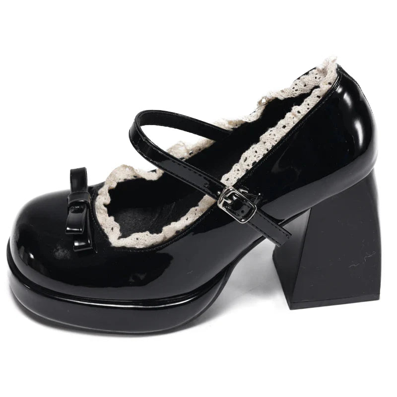 Platform High Heel Mary Jane Shoes Butterfly-knot Lace Shoes 2026 Wedding Party Shoes