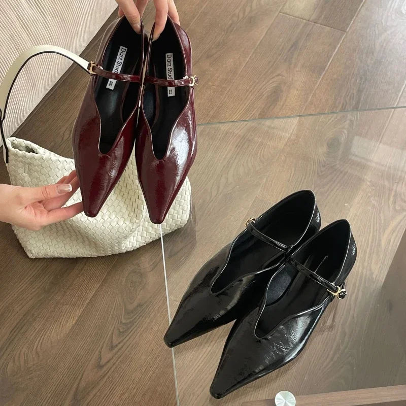 Comfort Shallow Flat Shoes Pointed Toe Elegant Office Shoes Buckle Strap Footwear Zapatos De Mujer
