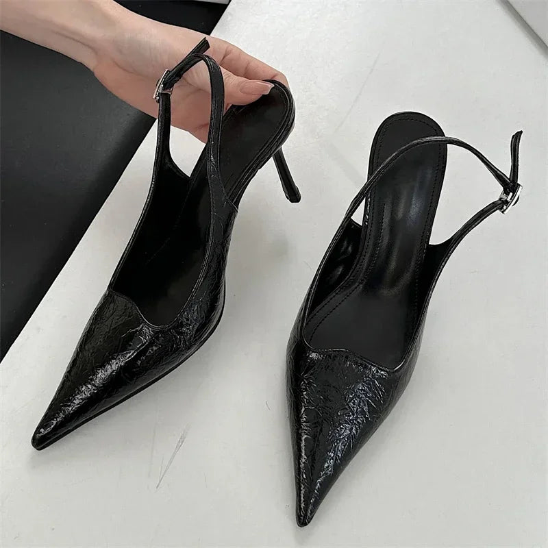 Elegant Slingbacks Thin High Heels Pointed Toe Buckle Strap Blue Party Heeled Sandals
