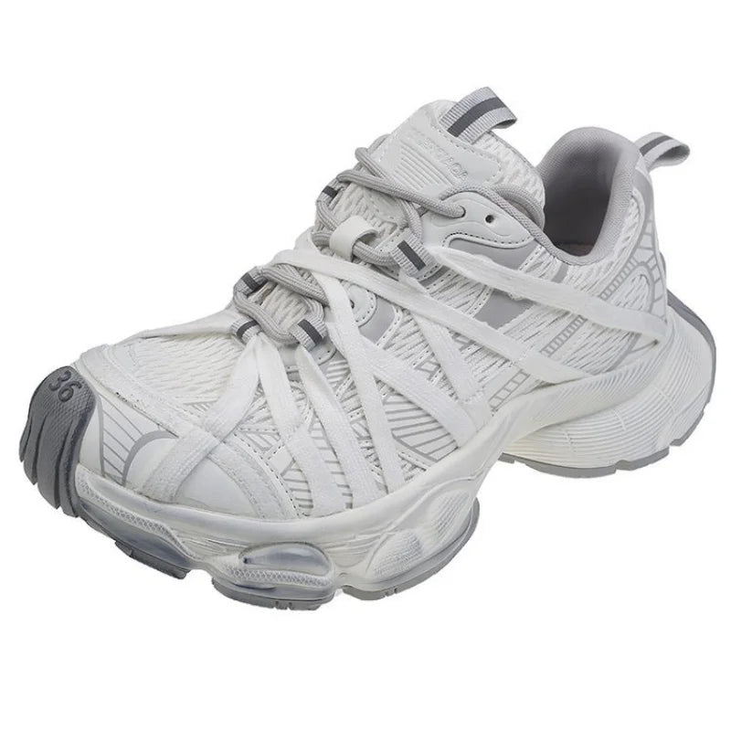Platform Soled Lace Up Sneakers Comfortable Soft Sports Shoes Outdoor Casual Couple Running Shoes